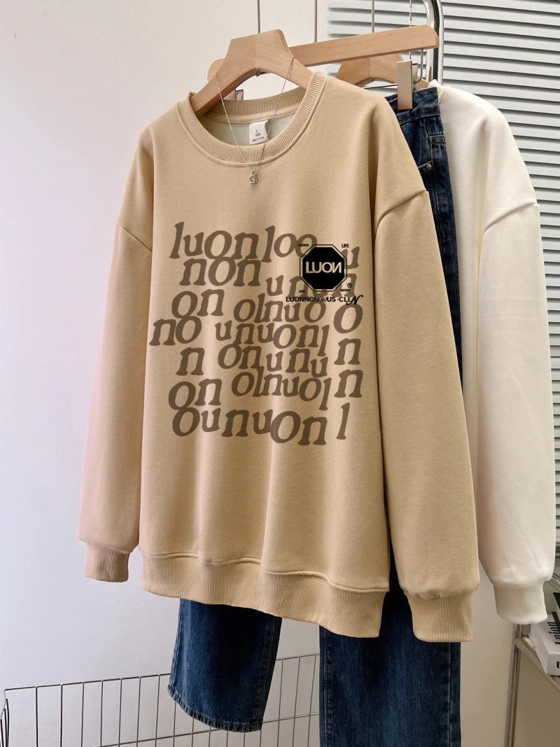 Women's Plush Cotton Sweater, Korean Edition, New Design, Letter, Loose, Large, Thick, Winter Top, Female Clothing, Pullovers
