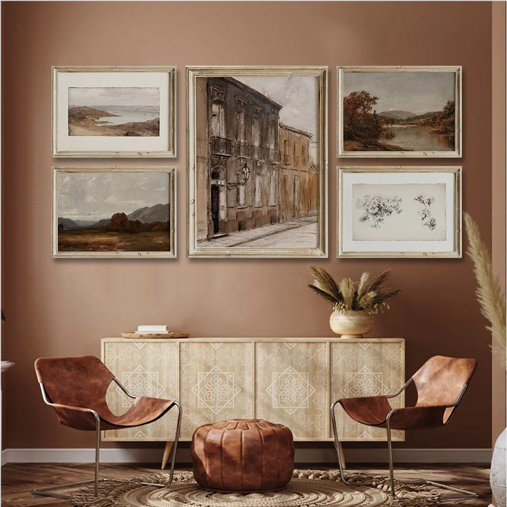 

Retro Vintage Wall Art Poster and Print Antiquated French Gallery Canvas Painting for Living Room Home Decoration Picture Decor
