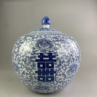 Blue And White With The Happy Character Round Jar Tea Jar Storage Jar Antique Ornaments Collection 1