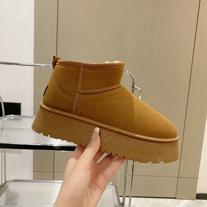 2023 Winter Warm Snow Boots Women Thick Plush Slip-On Platform Ankle Botas Mujer Large Size 41 Anti-Slip Faux Fur Cotton Boots