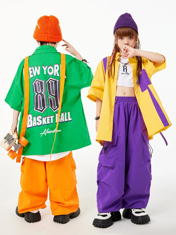 Fashion Loose Shirt Coat Girls' Clothes Hip Hop Kids Dance Costume Boys Street Dancing Performance Catwalk Stage Costume BL6500 girl dance costume