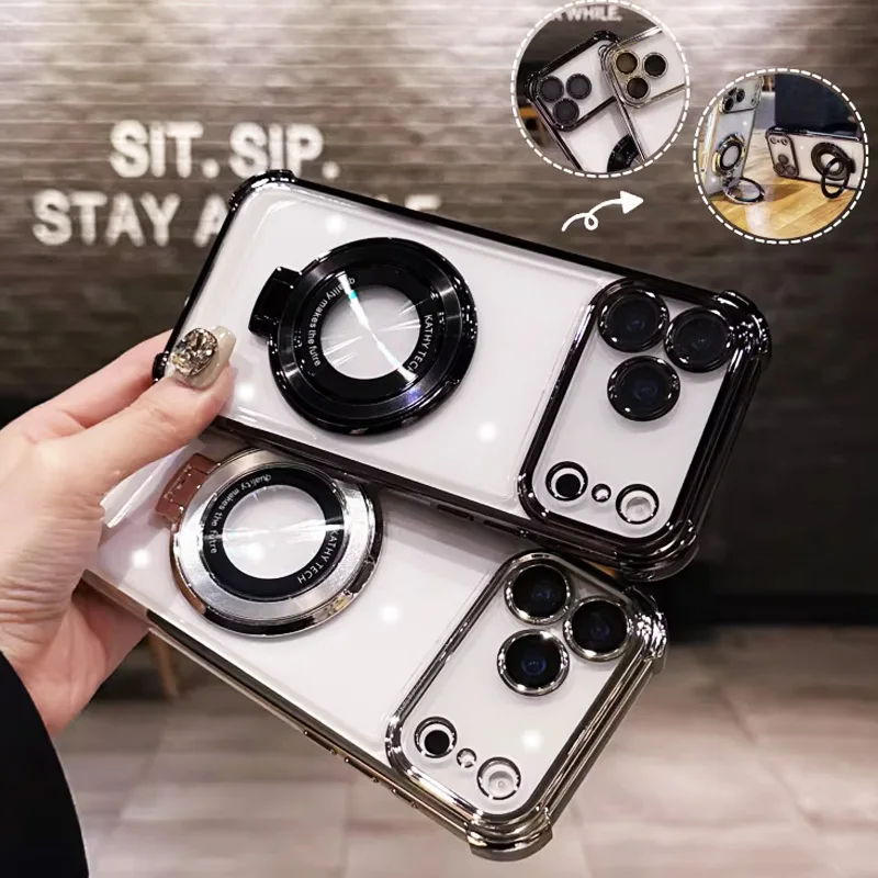 6D Astronaut Space Bear Plating Phone Case with Bracket Stand