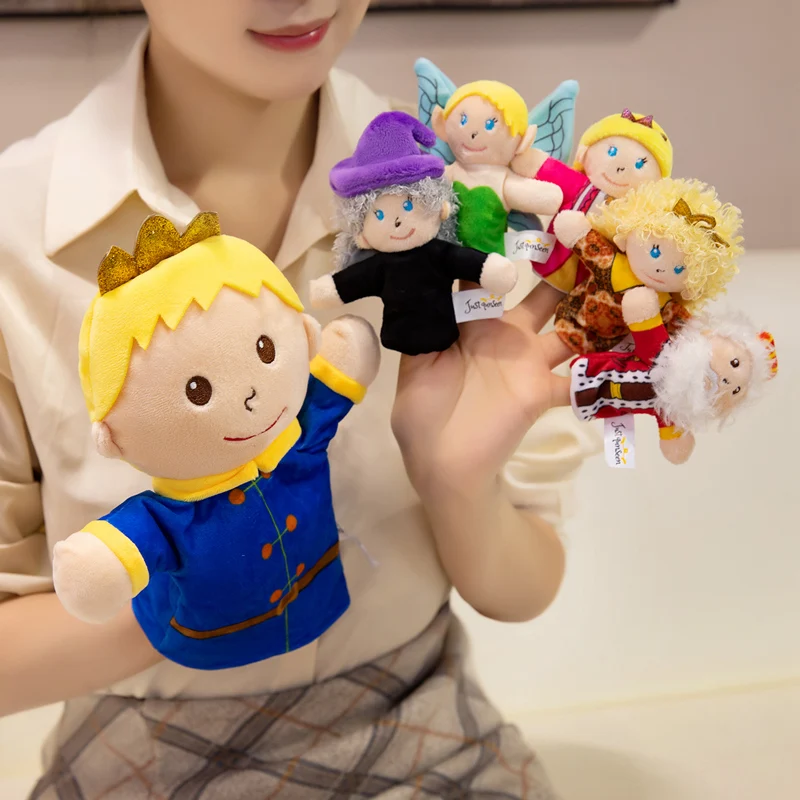 Hand Finger Fairy Tale Plush Puppet Cartoon Prince Princess King Queen Elf Witch Interactive Story Gift animal finger puppet