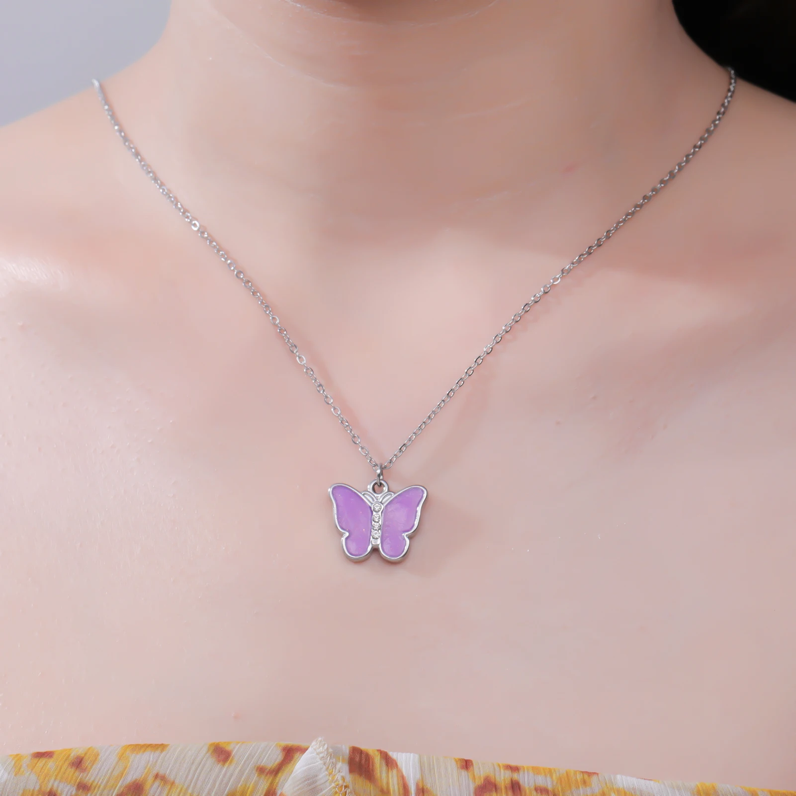 COOLTIME Emaille Schmetterling Anhänger Halskette für Frauen Edelstahl Gold Farbe Mode Ästhetik Trend Schmuck Geschenk Großhandel – Detail 23