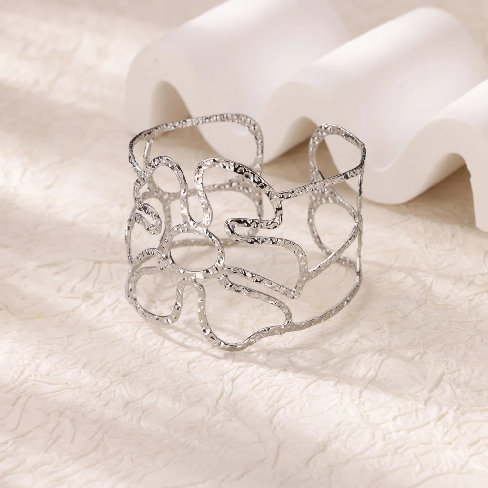 Gold Color Geometric Aesthetic Flower Leaf Bangle - Stainless Steel Bracelet