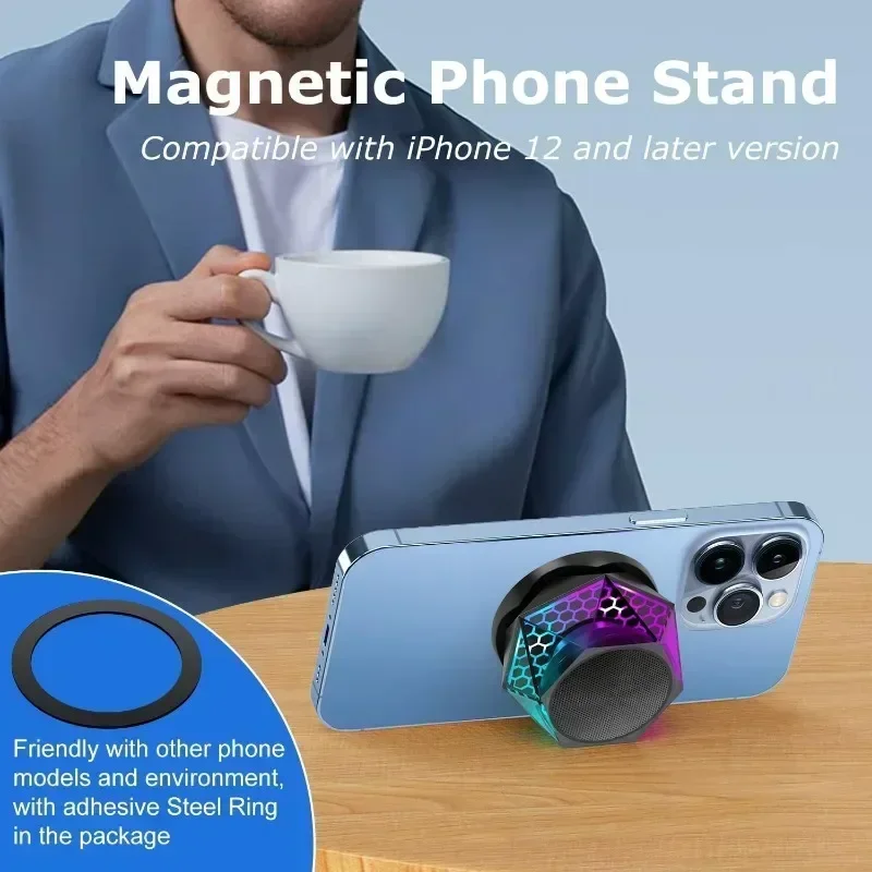 Speaker Bluetooth Wireless Diamond RGB Color Light for iPhone Android TWS Pairing Portable Magnetic Phone Stand
