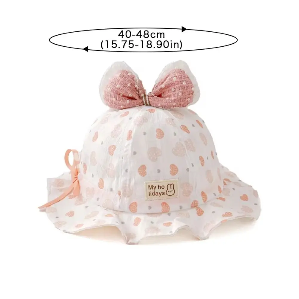 Drawstring Sweet Baby Bucket Hat Adjustable Heart Print Kids Fisherman Hat UV Protection Comfortable Baby Sun Protection Cap