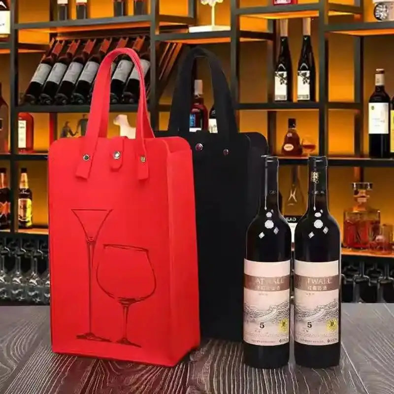 Double-Bottle Felt Wine Tote Bag Heavy Duty Handheld Wine Bottle Carrier Reusable Beverage Gift Packaging Party Wedding Supplies