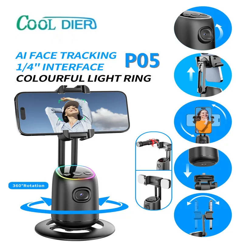 COOL DIER Gimbal Stabilizer for Mobile Phone AI 360 Follow Selfie Stand lights Face Tracking Desktop Gimbal for Cellphone