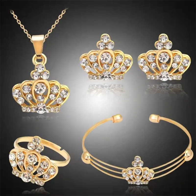 TrendFashionLadiesCrownJewelrySetDelicateNecklaceEarringsRingBraceletJewelry