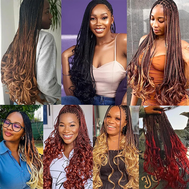 LUPU 24 Inch French Curl Box Braids Crochet Hair Ombre Brown to Blonde Pre Looped Synthetic French Curls Braiding Hair for Women