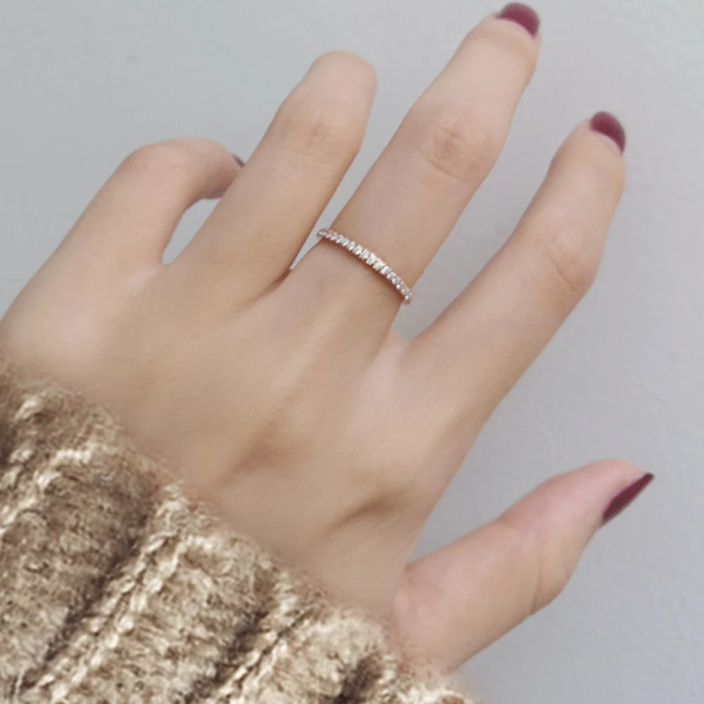 Iced Out Cubic Zirconia Ring Female Gold Silver Color Stainless Steel Wedding Rings For Women Fashion Jewelry Gift 2mm wedding rings