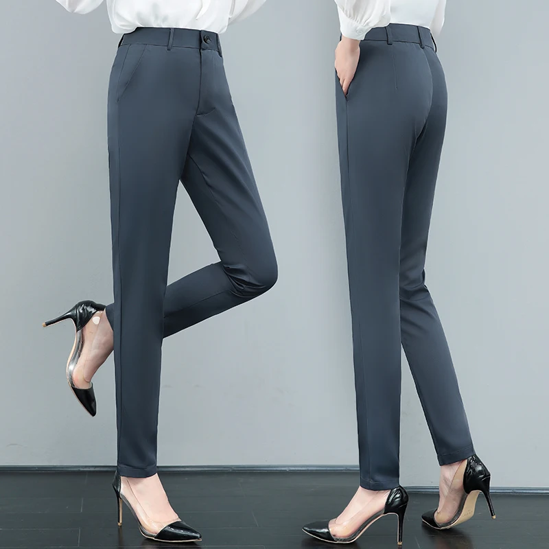 Spring Autumn Women's Solid High Waist Button Zipper Pocket Casual Formal Suit Trousers Fashion Office Lady Vacation Pants