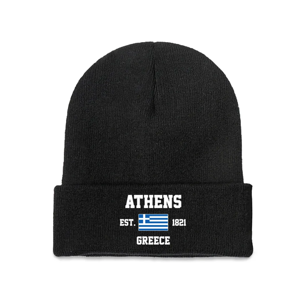 

Greece EST.1821 Athens Capital Men Women Unisex Knitted Hat Winter Autumn Print Beanie Cap Warm Bonnet