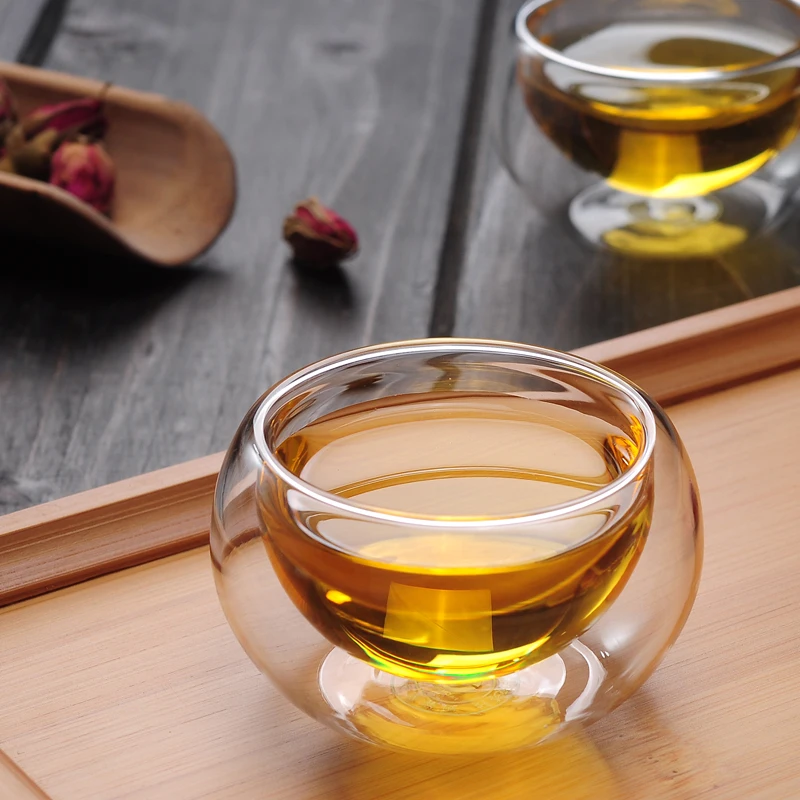 [GRANDNESS] 6 Pcs Heat Resistant Double Wall Glass Tea Cup Double Layer Clear Glass Teacup 50ml