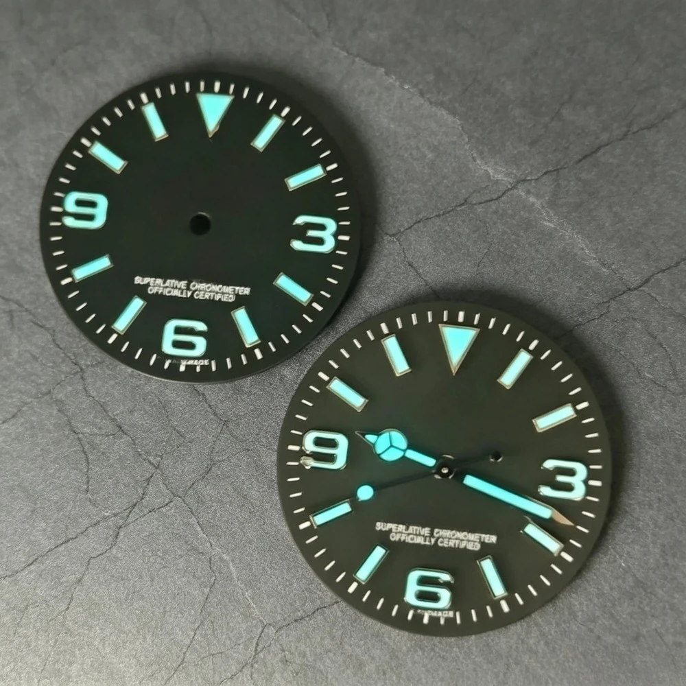 트라이포드 369 R 다이얼 28.5mm GBW9 블루 야광 시계 다이얼 핸즈 세트 NH35 8215 2813 무브먼트용 로고 트라이포드 포함 시계 액세서리