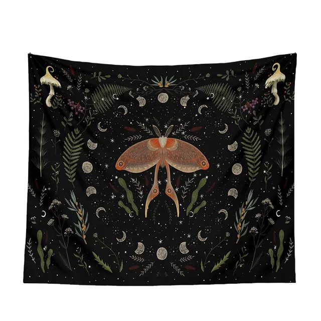 Tapisserie murale suspendue en forme de lune, plante de papillon, Phase, esthétique, déesse, salon, dortoir, décoration champignon 6