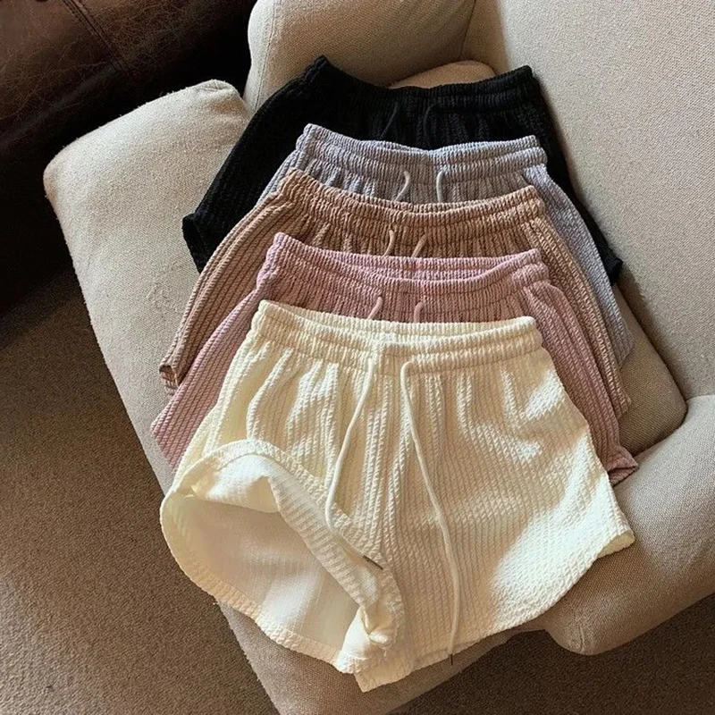 

Women Shorts Summer High Elastic Lace Up Drawstring Wide Leg Sweat Short Fitness Running Shorts Loose Casual Large Sports Pants