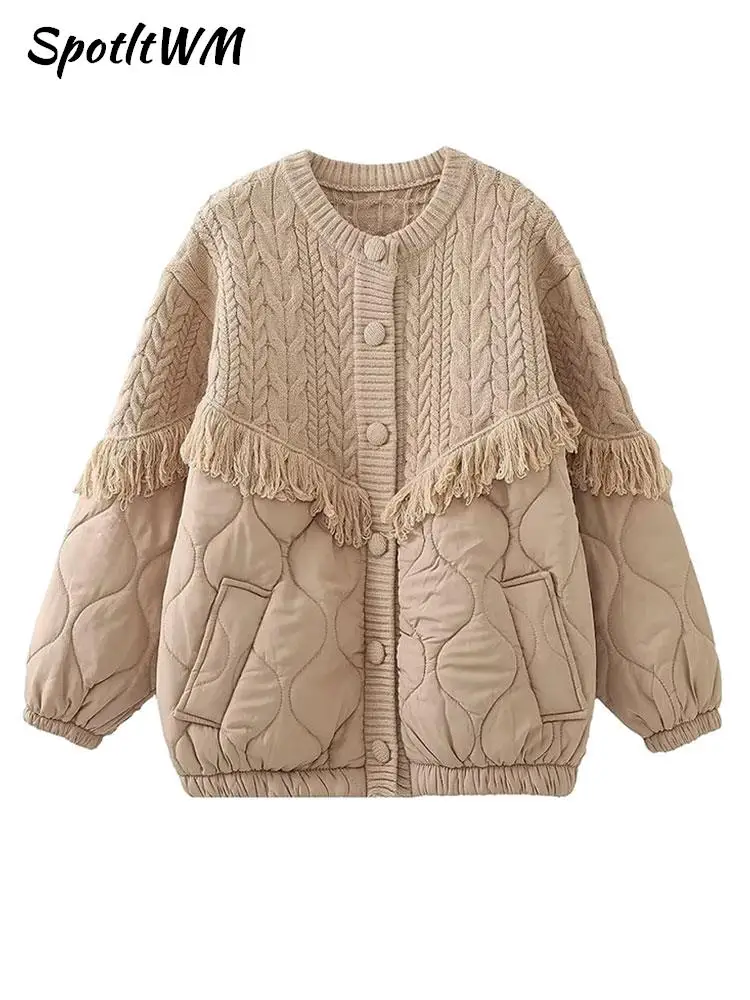 

Women Casual Solid Thick Cotton Coats Autumn Winter 2023 Fashion O Neck Jacket Lady Long Sleeve High Street Loose Warm Outerwear