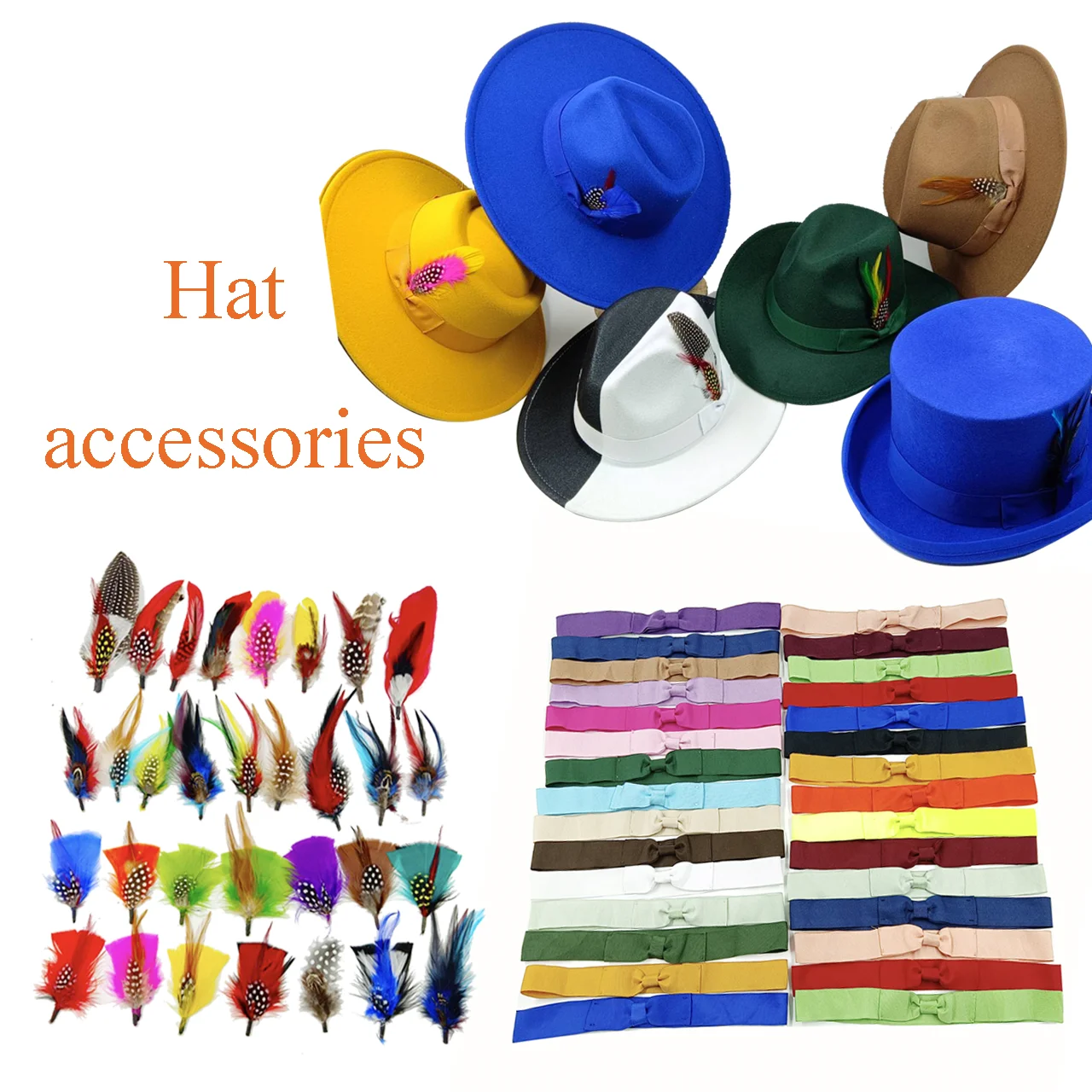 

Various Feather Ribbon Accessories Fedora Sun Hat Straw Hat Fashion Accessories Monochrome Bow Accessories Jazz Hat Fedora