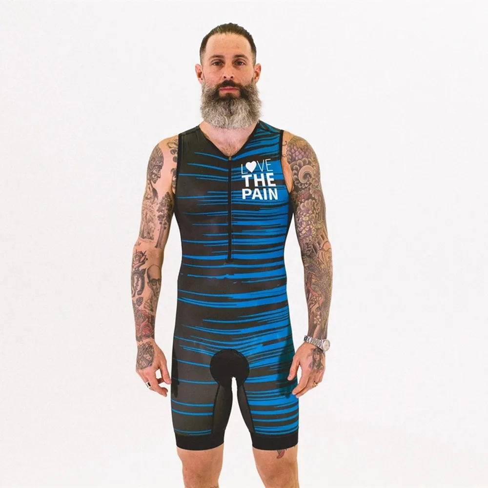 

Triathlon Love The Pain Mens Race Trisuit Sleeveless Run/swim/cycling Apparel Go Pro Ciclismo Cycling Skinsuit Tights Speedsuit