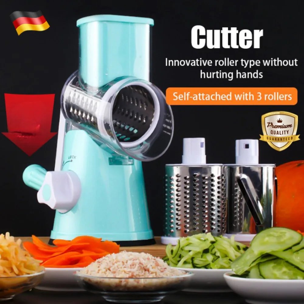 3 In 1 Slicing Grater Manual Rotary Cheese Grater Food Processor Blender Potato Slice Chopper Stainless Steel Kitchen Accessorie