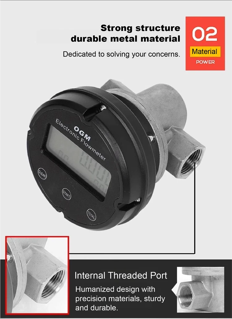 1″ Plastic Electronic Turbine Flowmeter Oval Gear Flow Meter for Diesel Fuel Dig