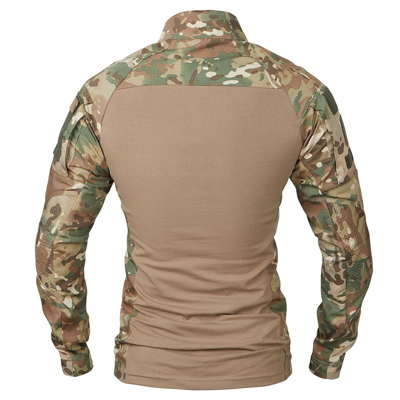 Ripstop Camouflage Tactical Shirt Men Camo Long Sleeve Combat Shirts Multi-Pocket Cotton Military Uniform T-Shirt