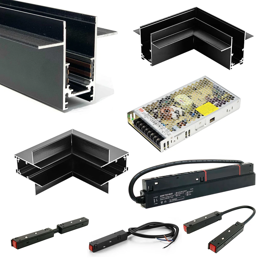 2 Meter Magnetic Track Accessories Connector DC48V Power Supply Surface Mounted Recessed 2m Rail For LED Magnetic Track Light 2
