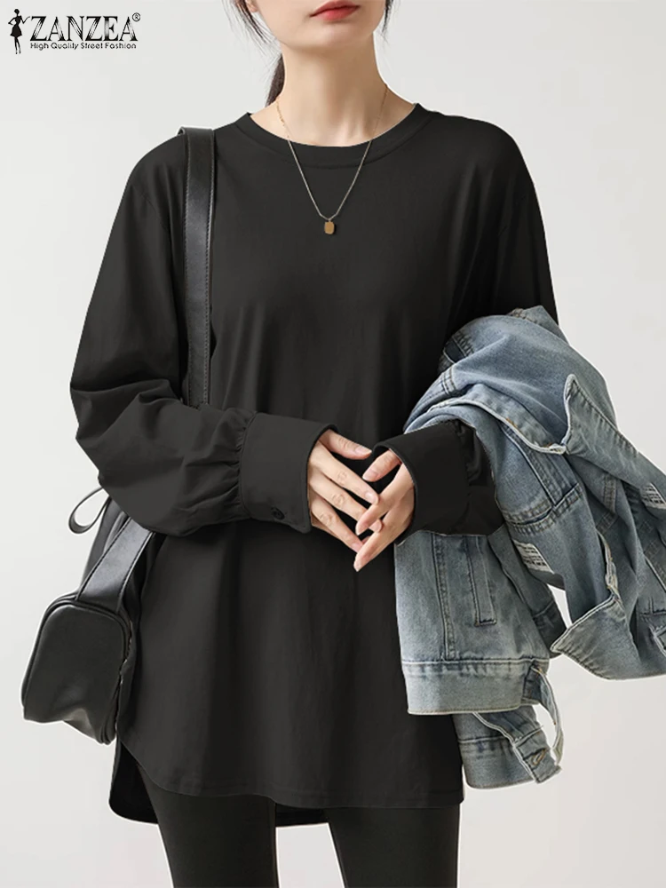 

Korean Fashion Solid Shirt ZANZEA Stylish Women Long Sleeve Blouse Casual Oversize Tunic Tops Female Loose Holiday Blusas Mujer
