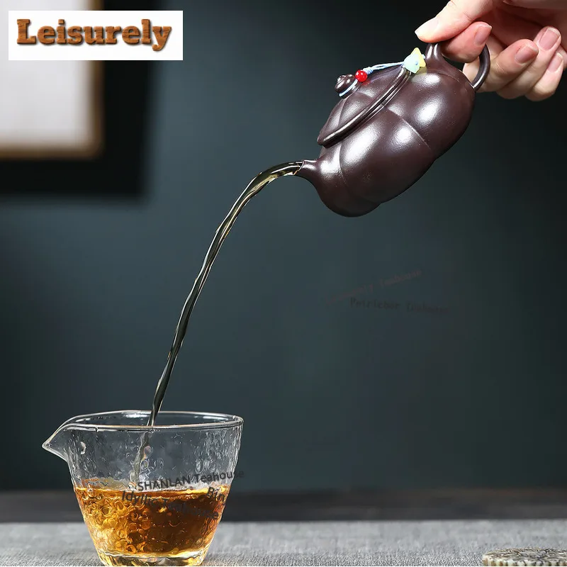 200ml Luxury Yixing Purple Clay Teapots Famous Master Handmade Rib Pot Raw Ore Purple Mud Kettle Zisha Tea Set Ornaments Craft