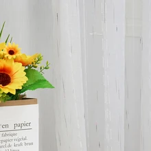 Cortinas de tul bordadas a rayas de colores para sala de estar, cortinas transparentes de Jacquard de lino blanco para ventana, dormitorio y estudio