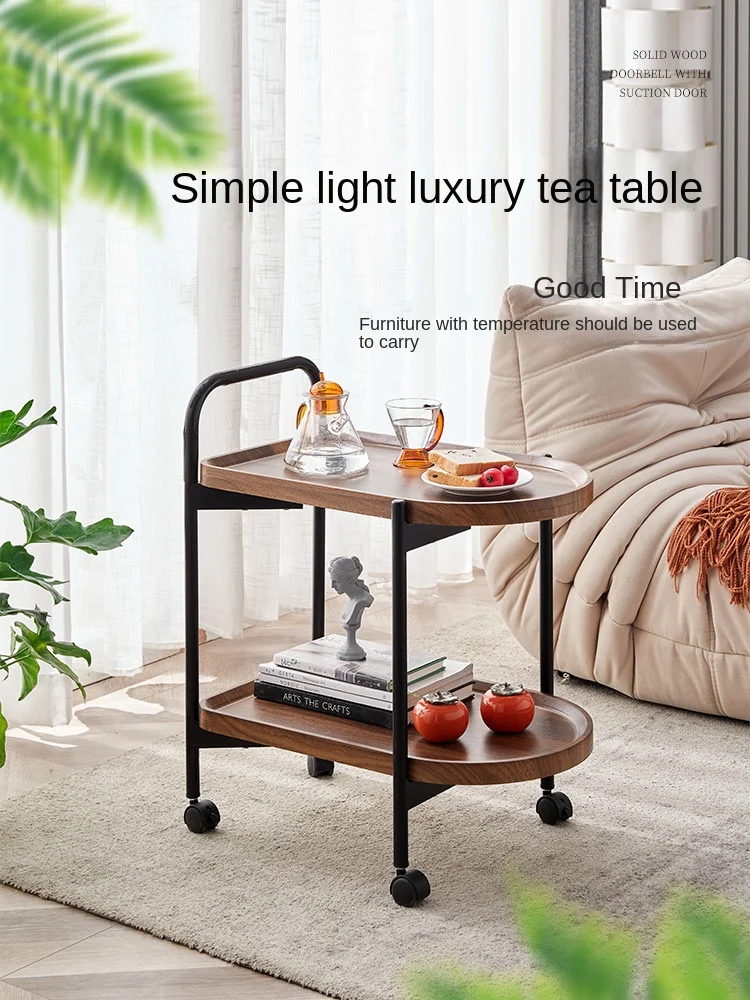 Description Picture 2 of itemNordic Style Removable Coffee Table Cart With Wheels Storage Rack Small Tea Table Solid Wood 2 Layer Cart Coffee Table Furniture