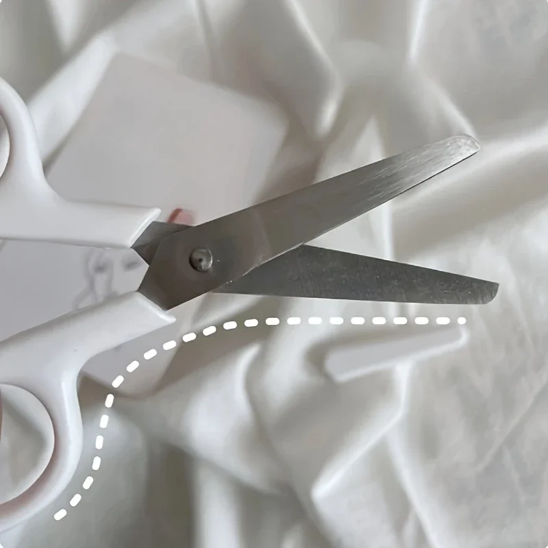 1pc Mini White Scissors, Portable Stainless Steel Blade Paper Cutter, Handmade Stationery, Gift For Office School - 5