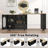 72in Swiveling Kitchen Island with Storage, Seating, and Shelves - Black Oak Mobile Cart for Dining & Home Bar 3