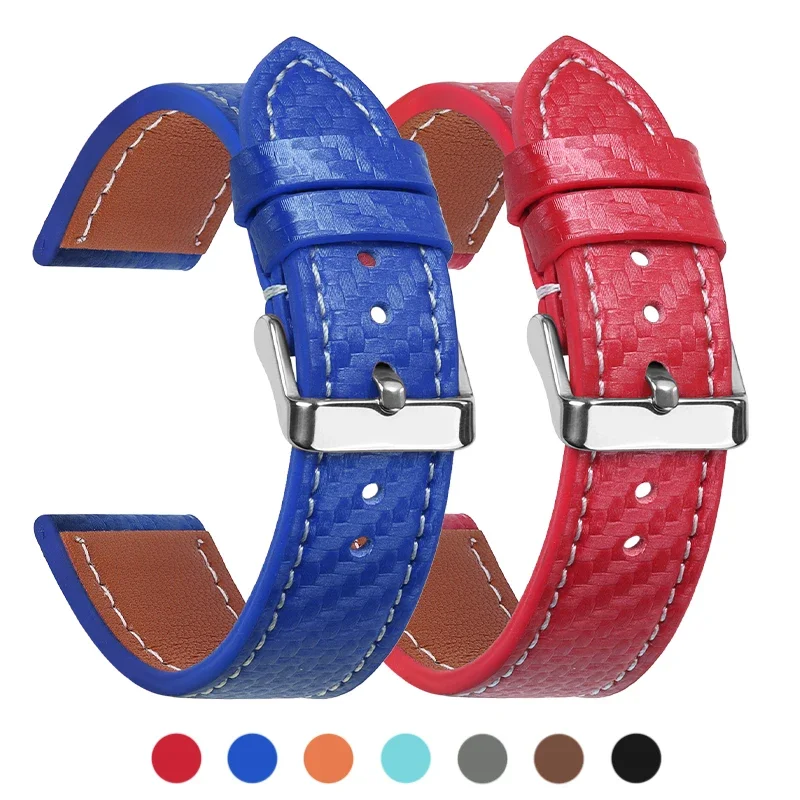 Sleek Carbon Fiber Leather Watchband - Premium Calfskin Strap