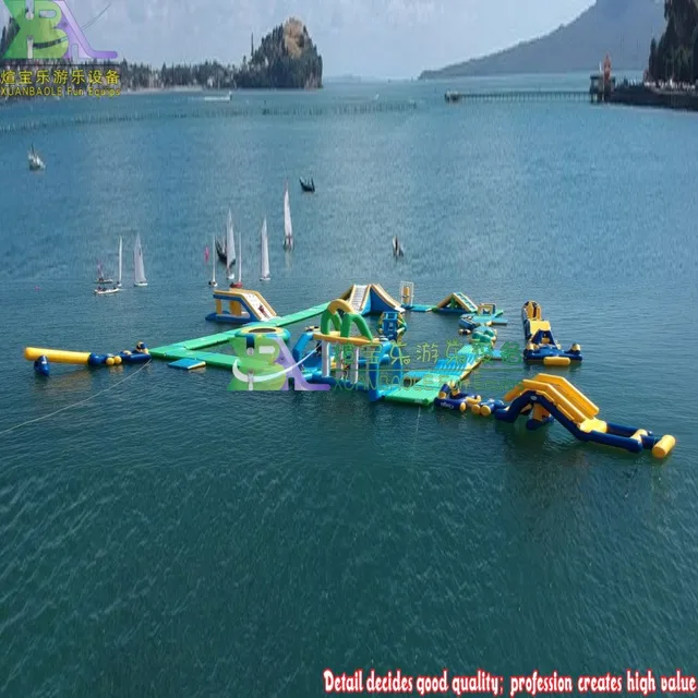 Fun For Wake Island Inflatable Water Park Inflatable Floating Adventure Water Obstacle 4