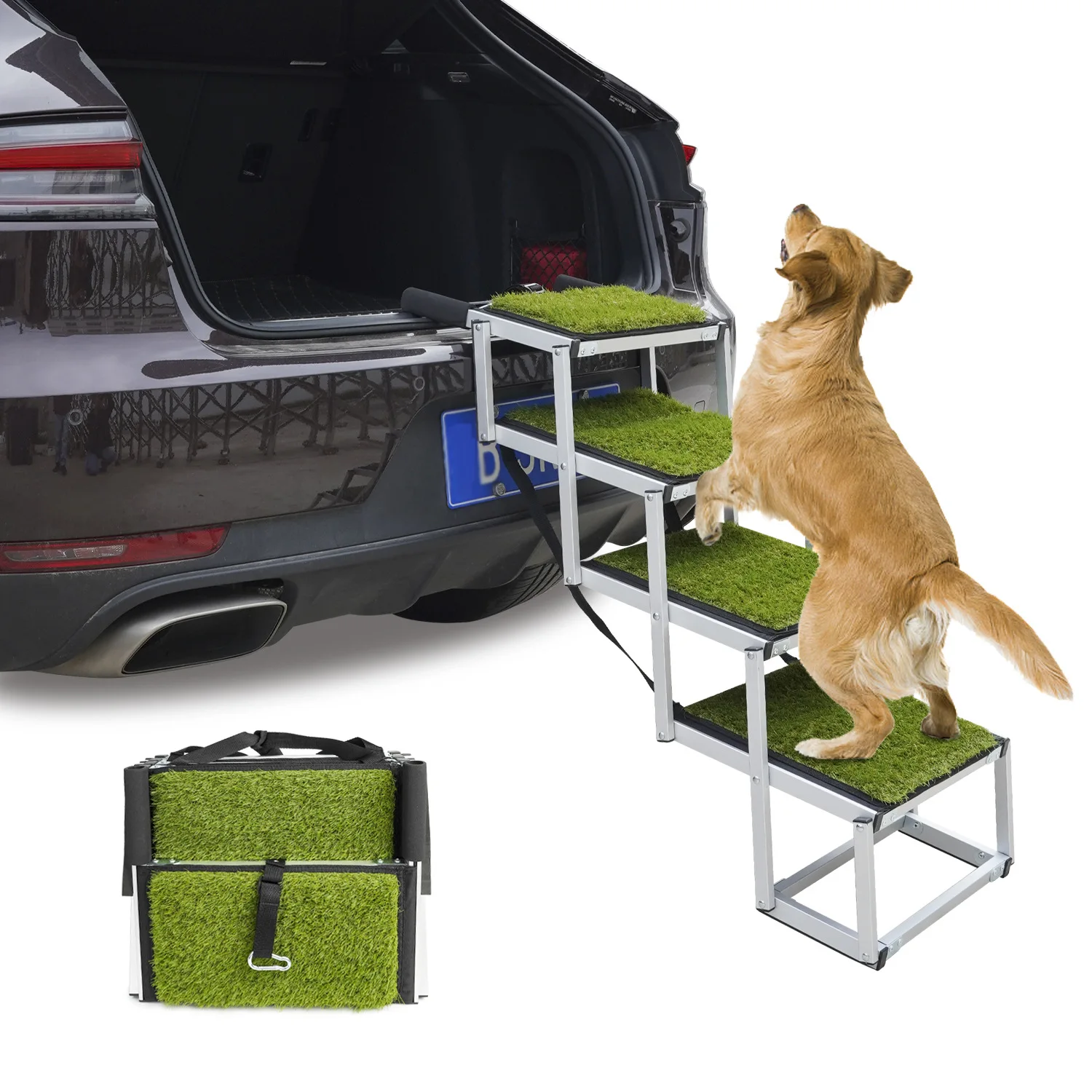 Aluminum Alloy Car Trunk Dog Steps Folding Pet Ladder Bionic Lawn Dog
