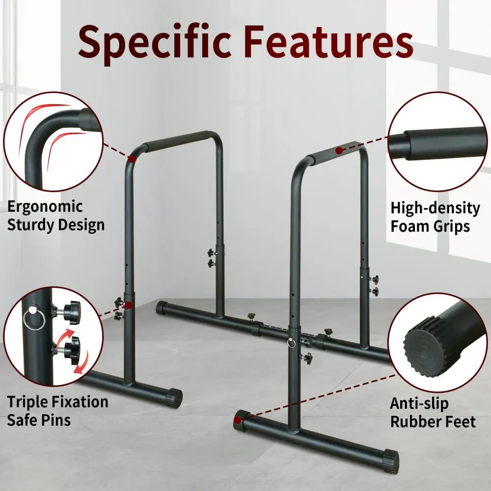 Dreamzon Power Tower Dip Station Pull Up Bar Stand Adjustable Height Heavy Duty Multi-Function Fitness Training Equipment