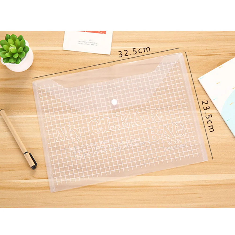 12Pcs 버튼 문서 폴더 투명 A4 파일 홀더 투명 문서 주최자 학생 가정 야외 사용을위한 사무실 파일 홀더