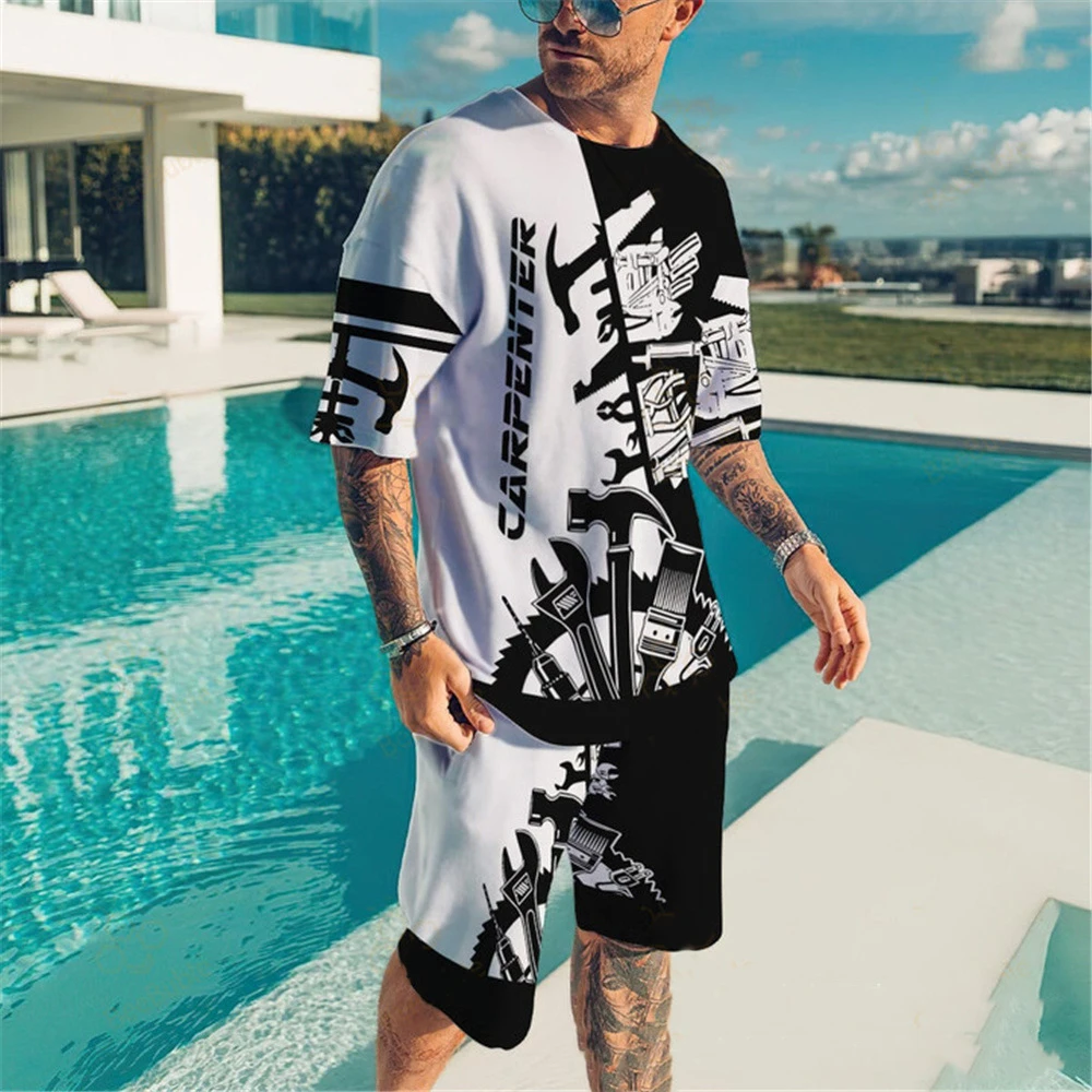 Mens 3D Print Tracksuit Sportswear Set