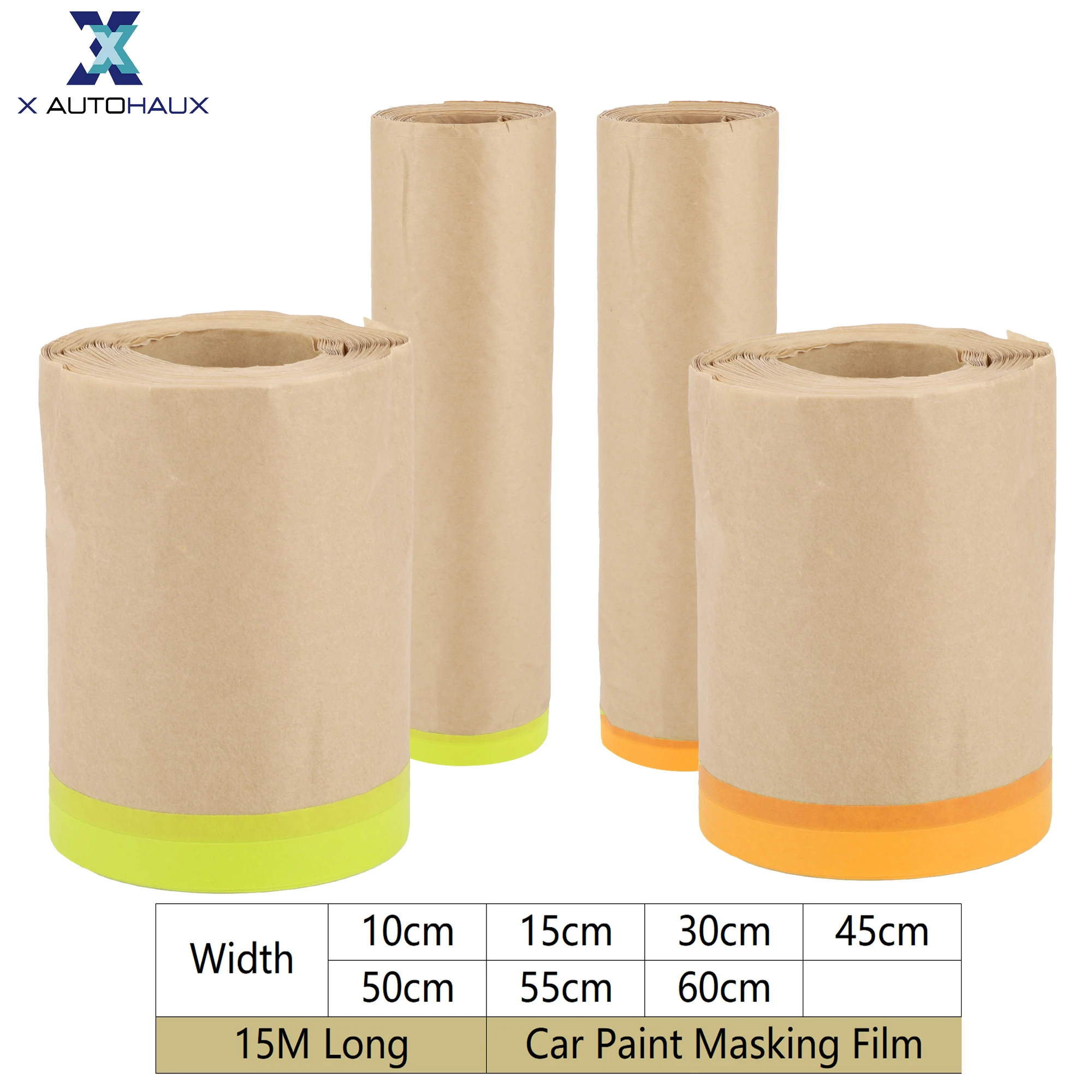 X Autohaux 15M Long 10/15/30/45/50/55/60cm Width Car Paint Masking Film Protective film Pre-Taped Masking PE Film Kraft Paper