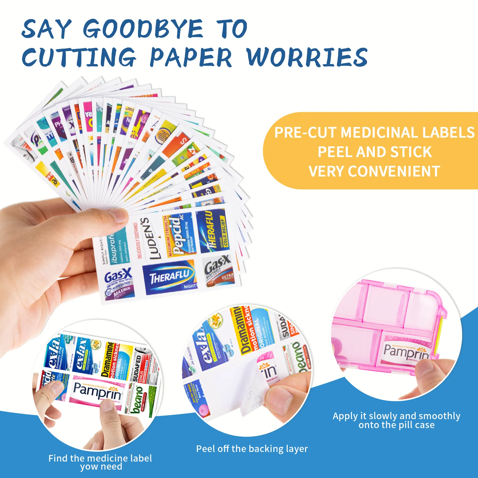 Compact 10-Grid Pill Organizer with Adjustable Storage & 175 Labels - Portable Health Medicine Case