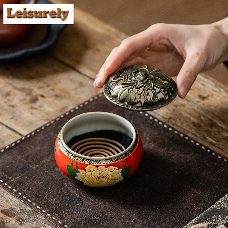 National Color Heavenly Fragrance Peony Incense Holder Mist Smoking Steamers Incense Burners Meditation Censer Yoga Decoration