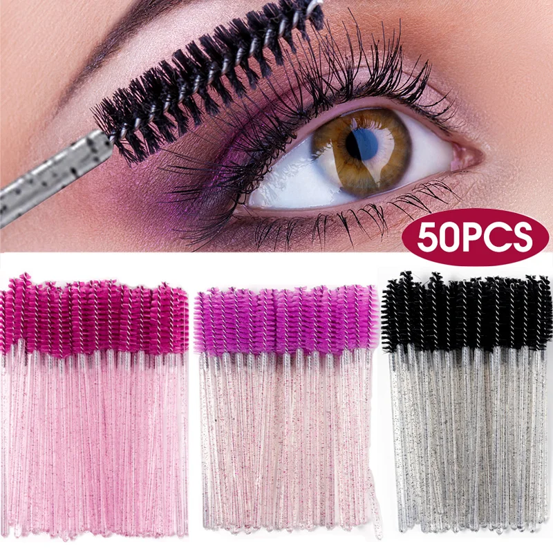 

1/50PCS Disposable Eyelash Brush Crystal Mascara Wands Applicator Bendable Eye Lash Extension Eyebrow Brushes Women Makeup Tools