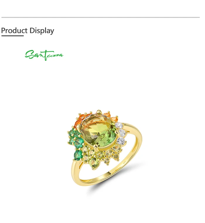 SANTUZZA Real 925 Sterling Silver Ring For Women Sparkling Synthetic Green Spinel Gorgeous Wedding Party Gifts Fine Jewelry