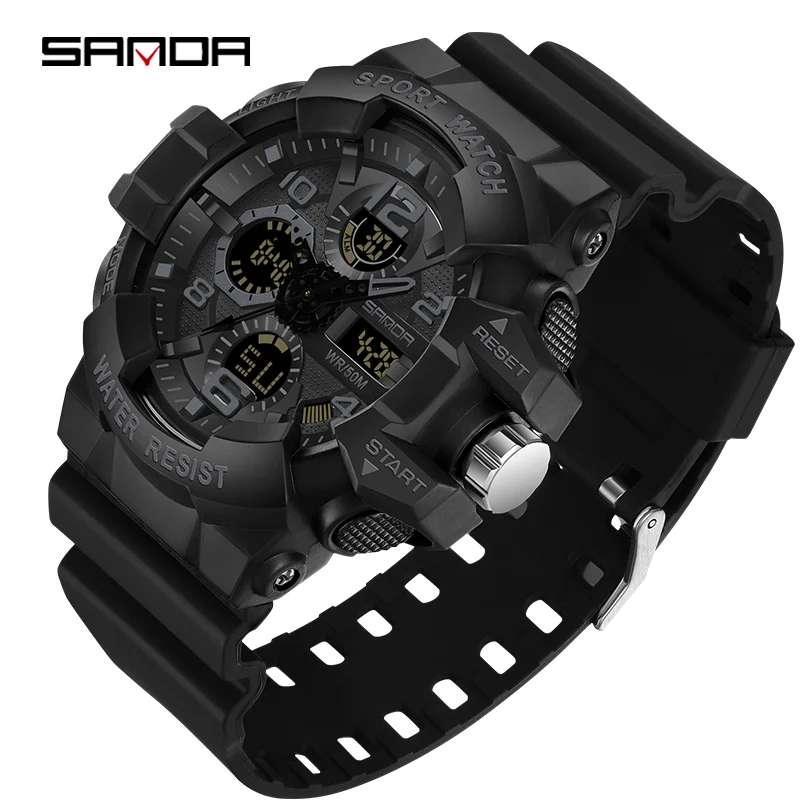 SANDA Military-Inspired Men's Digital Sports Watch - Waterproof Electronic Wristwatch