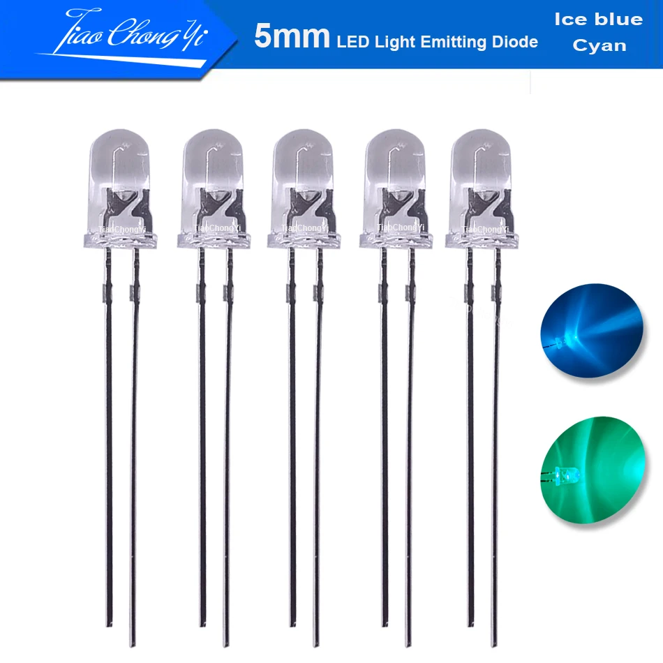 100 LED 5mm Ciano Ad Alta Luminosità, 490-500 Nm, Per Prototipi E Semafori