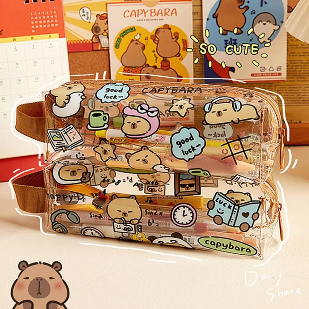 

Kawaii Capybara Pen Bag Cartoon High Appearance Stationery Storage Pouch Special Design Multifunction Transparent Pencil Case