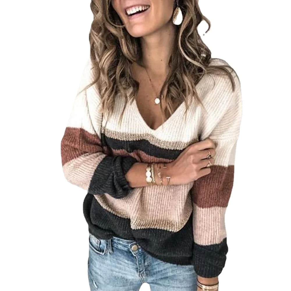 

Women's Sweater Fall Fashion 2023 Trendy Casual V Neck Long Sleeve Knit Tops Loose Pullover Sweater